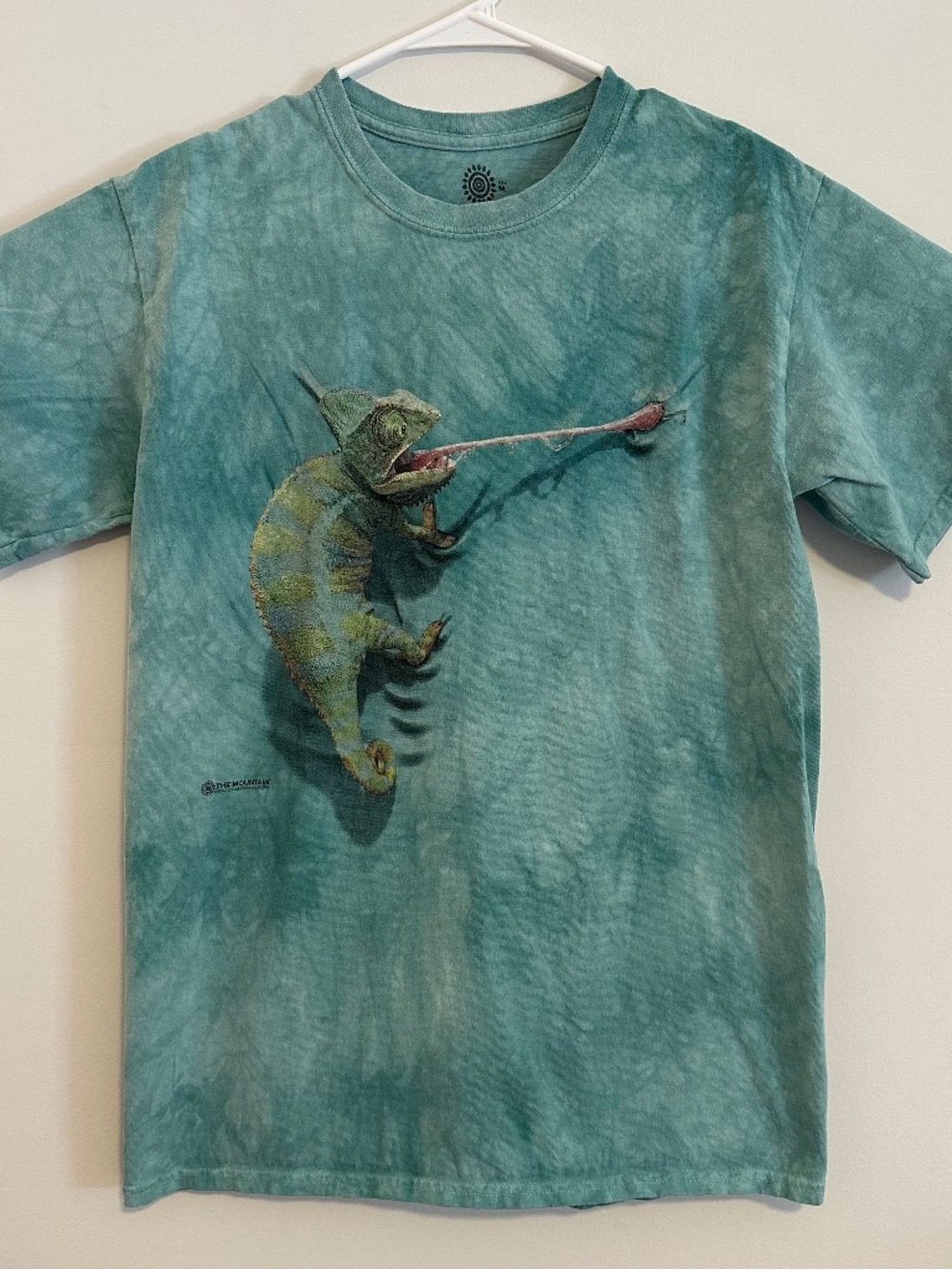 Chameleon Tongue Animal Graphic Print T-Shirt Medium Blue Y2K Short Sleeve